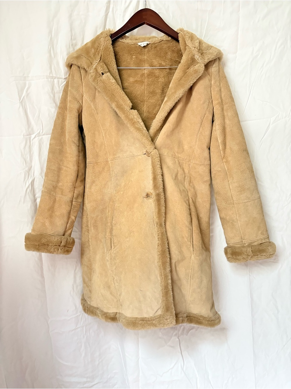 Marvin Richards Tan Faux Shearling Hooded Coat